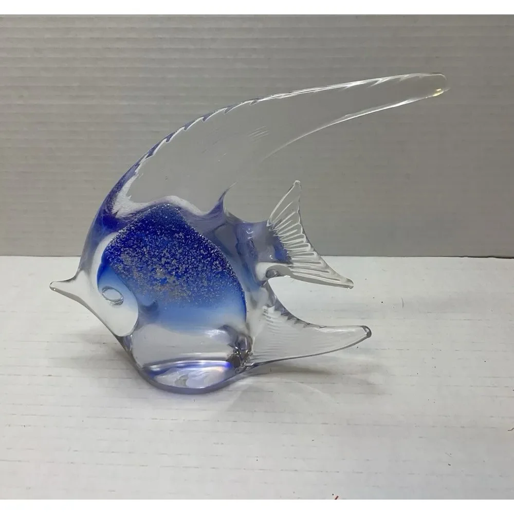 Blue‎ Glass Angel Fish Murano Style Blue & White Fish / Vintage